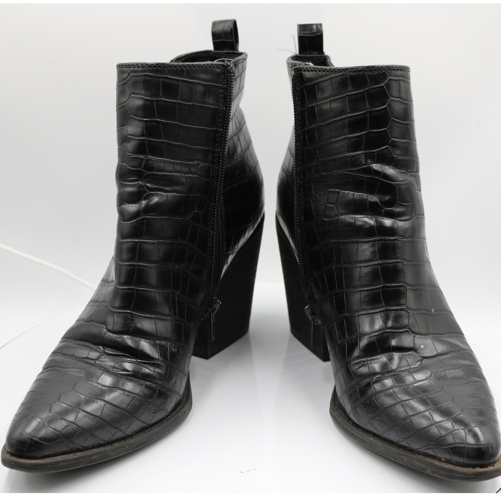 Soul Naturalizer Micah Black Faux Croc Embossed Block Heel Ankle Boots Sz 10M‎